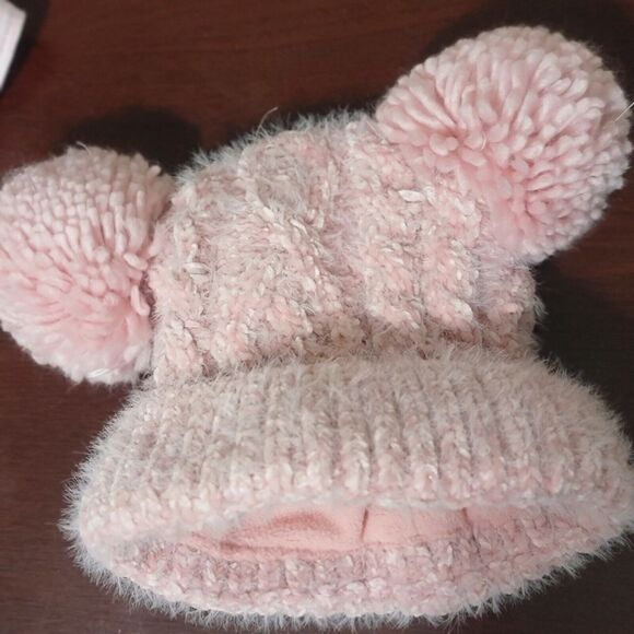 Toddler Girl Winter Hat And Mittens Bundle Pink Beanie w Ears, Teddy Bear (GW) - Picture 3 of 12